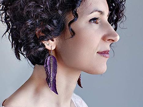 Purple Leather Feather Earrings, layered earrings, tribal Earrings, Boho earrings, dangle earring... | Amazon (US)