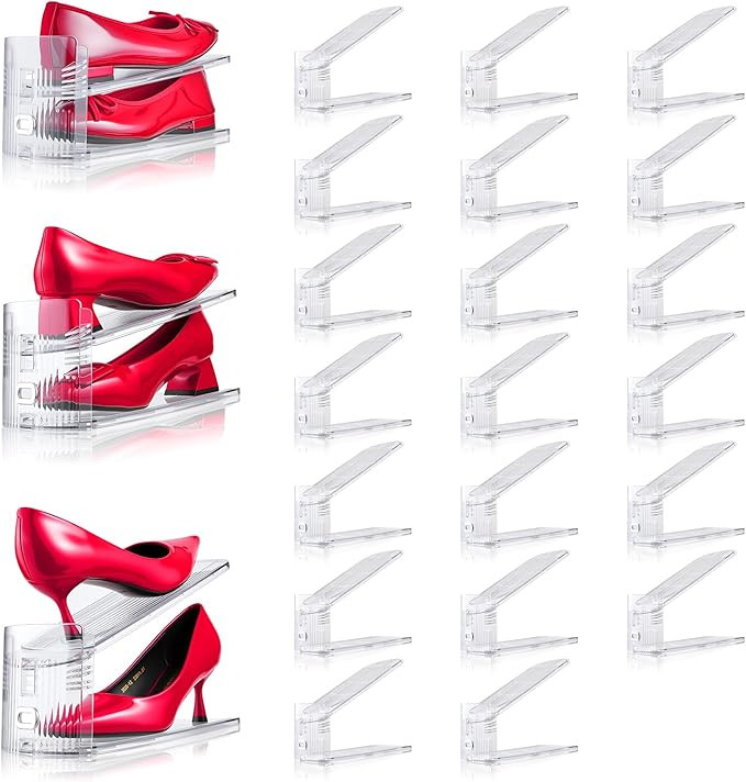 20PACK Shoe Slots Organizer for Closet,Adjustable Shoe Rack Holder Shoe Space Savers Double Layer... | Amazon (US)