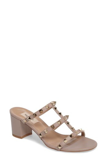 Women's Valentino Garavani Rockstud Slide Sandal, Size 8.5US / 38.5EU - Beige | Nordstrom