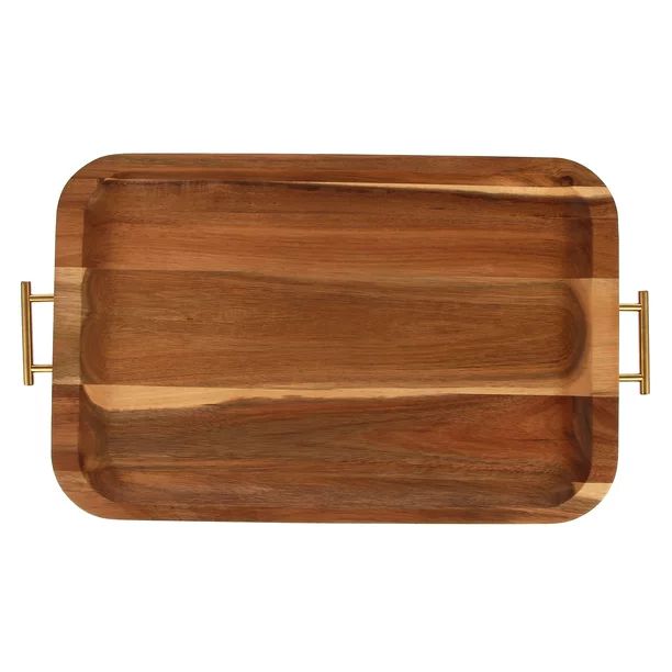 Better Homes & Gardens Acacia Wood Serving Tray with Gold Handles | Walmart (US)