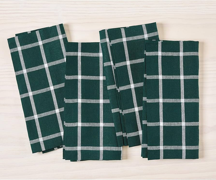 Solino Home Christmas Plaid Linen Napkins Set of 4 – 100% Pure Linen Dark Green Check Dinner Na... | Amazon (US)