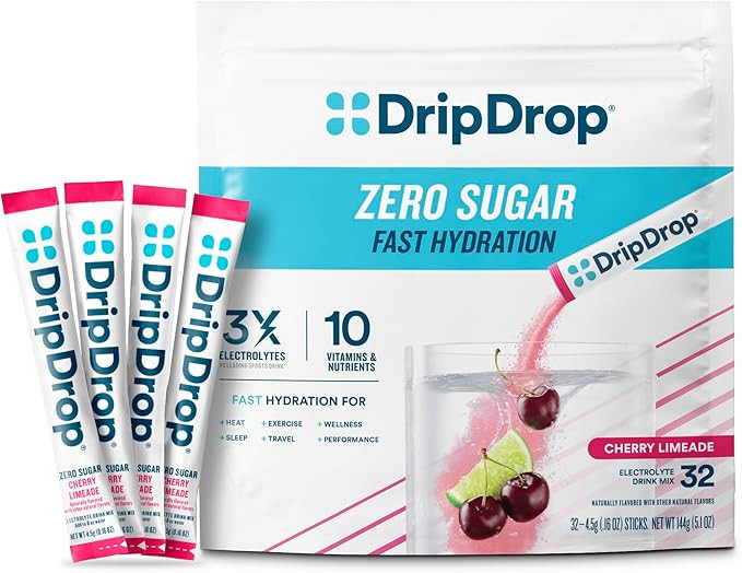 DripDrop Sugar Free Hydration Packets - Zero Cherry Limeade - Single Serve Electrolytes Powder Dr... | Amazon (US)
