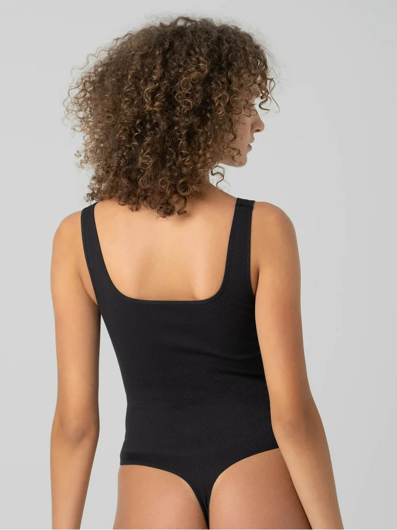 No Boundaries Women's Seamless Smoothing Rib Square Neck Bodysuit, Sizes XS-XXXL | Walmart (US)