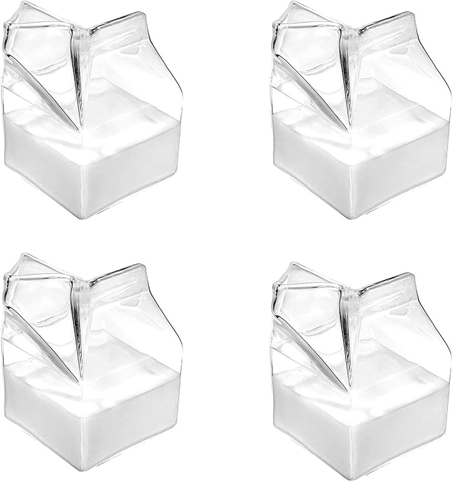 Glass Milk Carton, Clear Mini Creamer Container, Creamer Pitcher, Gift Choice(Pack of 4) | Amazon (US)
