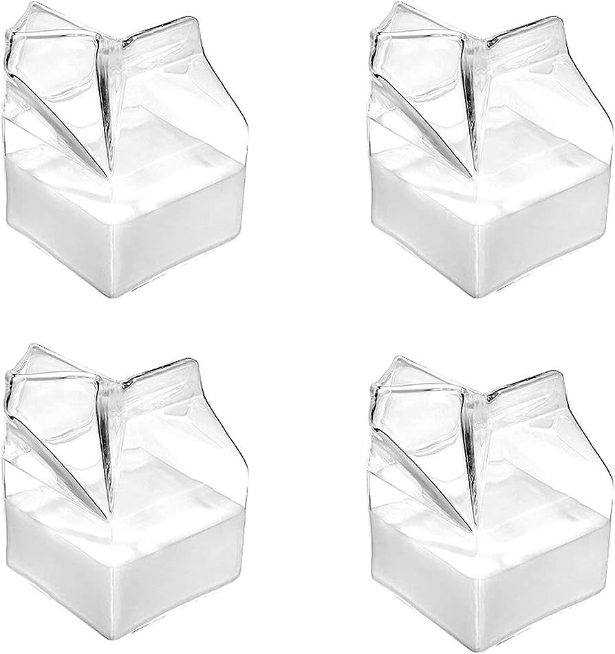 Glass Milk Carton, Clear Mini Creamer Container, Creamer Pitcher, Gift Choice(Pack of 4) | Amazon (US)
