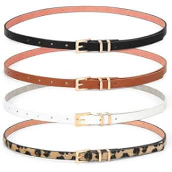 SANSTHS Set of 4 Womens Thin Belts Skinny Leather Belt with Gold Alloy Buckle | Amazon (US)