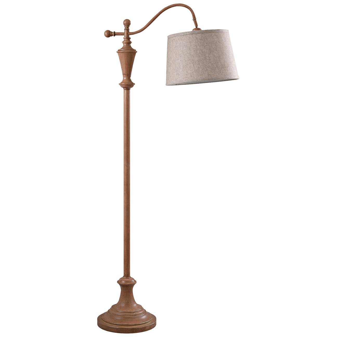 Vintage Walnut Wood Downbridge Floor Lamp with Oatmeal Shade | LampsPlus.com