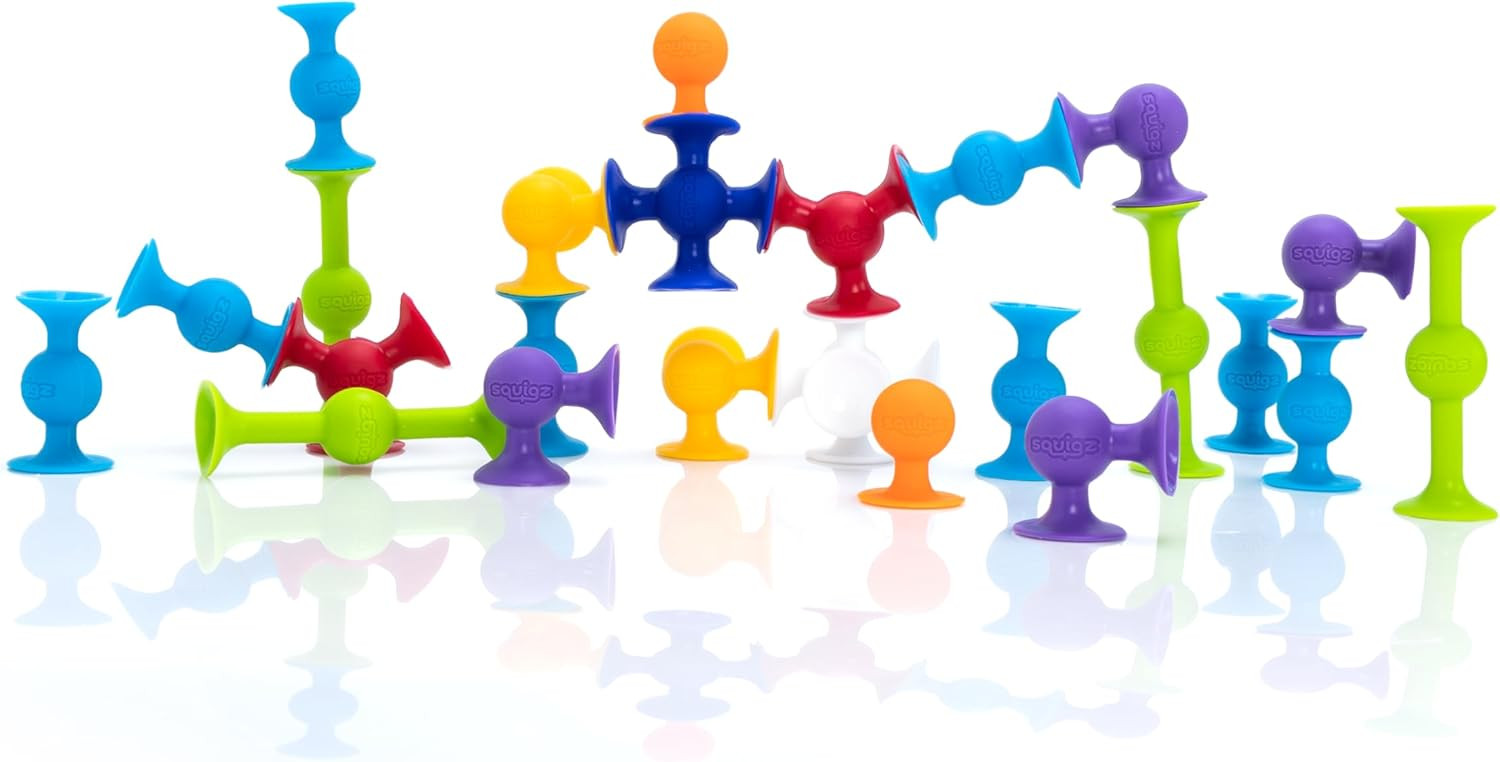 Fat Brain Toys Squigz Starter Set, 24 Piece Suction Toys, Suction Bath Toys, Sensory Toys for Kid... | Amazon (US)