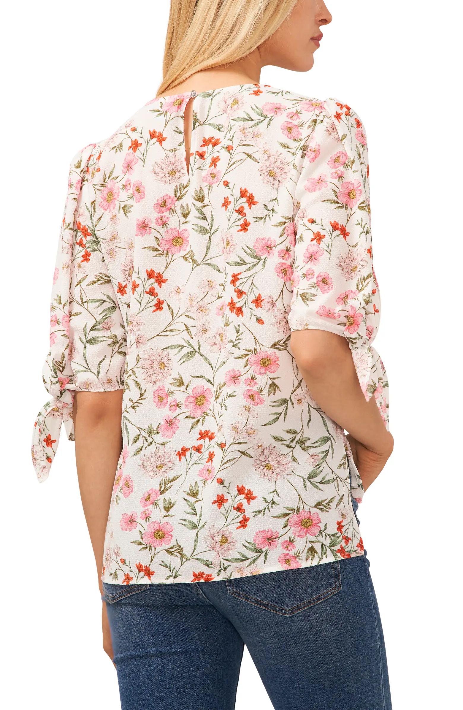 CeCe Floral Tie Sleeve Blouse | Nordstrom | Nordstrom