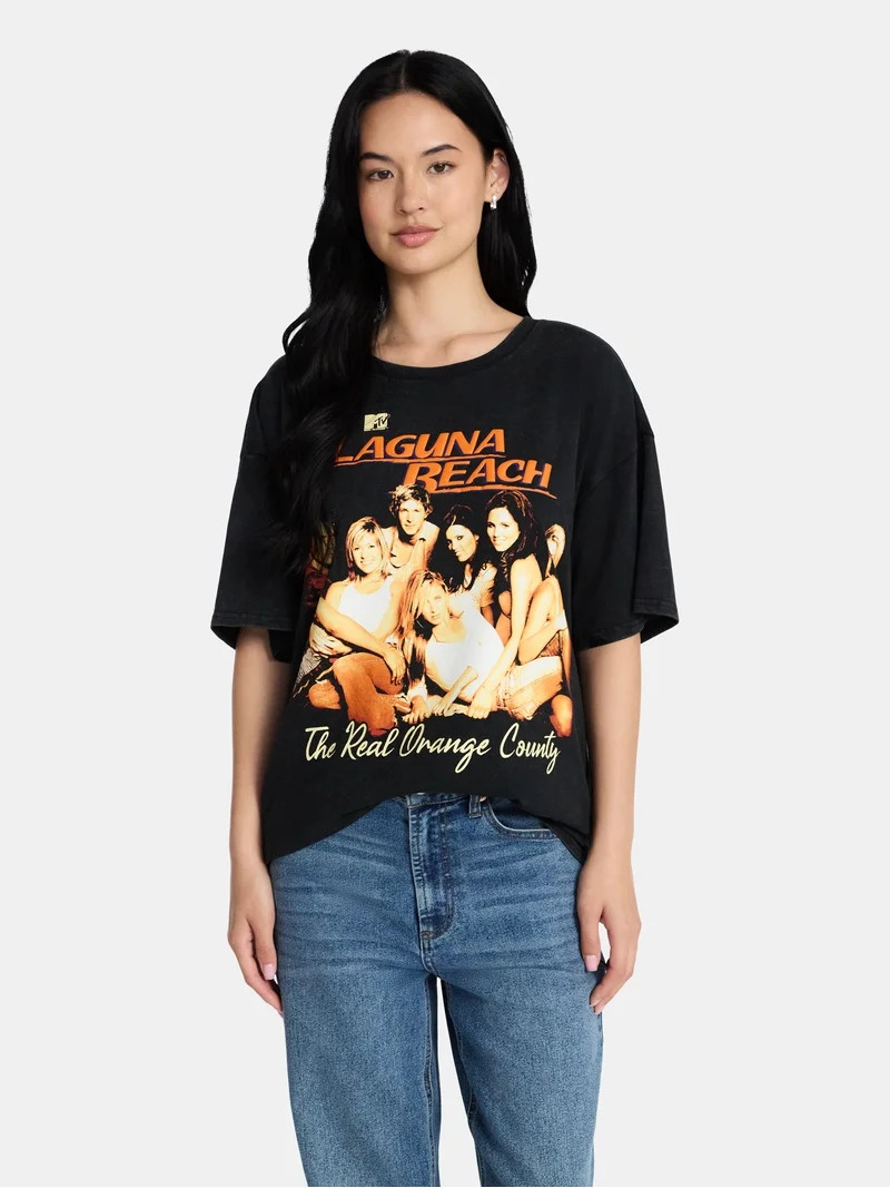 Laguna Beach Women's Oversized Graphic Tee with Short Sleeves, Sizes XXS-4X - Walmart.com | Walmart (US)