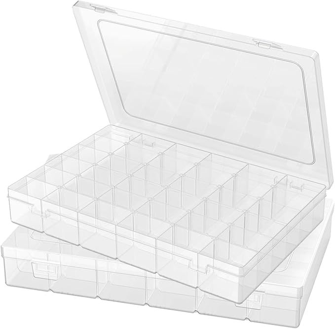 2 Pack Plastic Organizer Container Box, 36 Grids Clear Plastic Parts Organizer Box, for Beads, Ar... | Amazon (US)