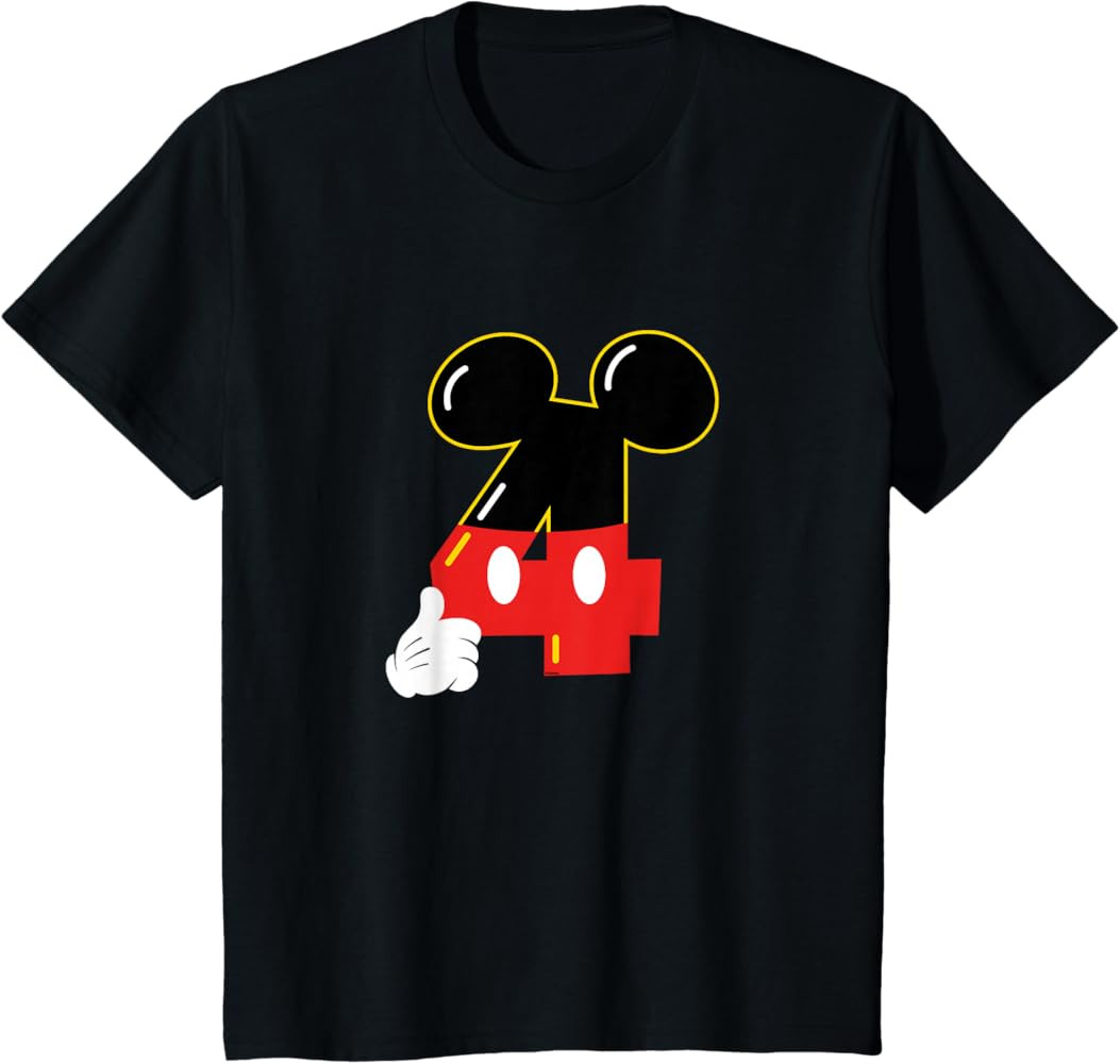 Disney Mickey Numbers 4" Fourth 4th Birthday Party Gift T-Shirt | Amazon (US)