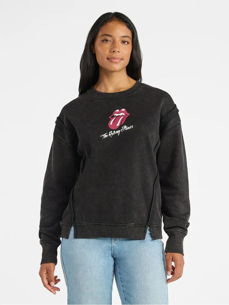 Time and Tru Women's Rolling Stones Tongue Graphic Sweatshirt with Long Sleeves, Sizes XS-XXXL | Walmart (US)
