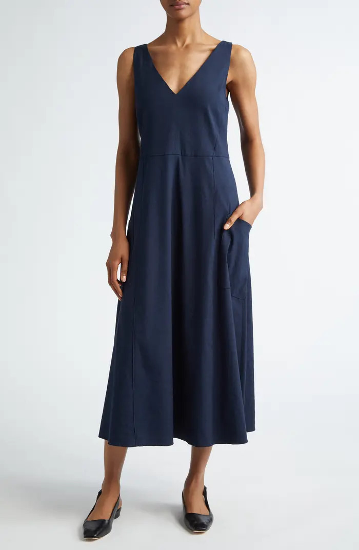 Relaxed Sleeveless Linen Blend Midi Dress | Nordstrom