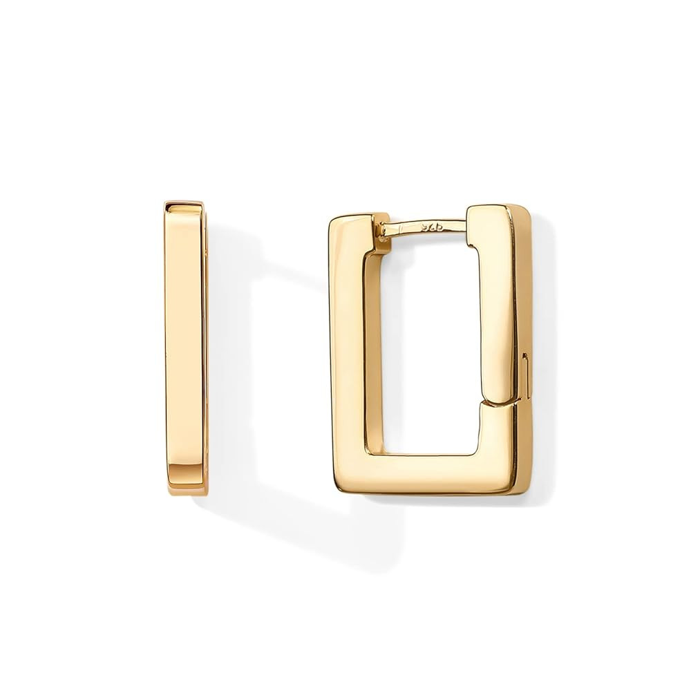 PAVOI 14K Gold Plated 925 Sterling Silver Post Square Hoop Earrings | Geometric Rectangle Gold Ho... | Amazon (US)