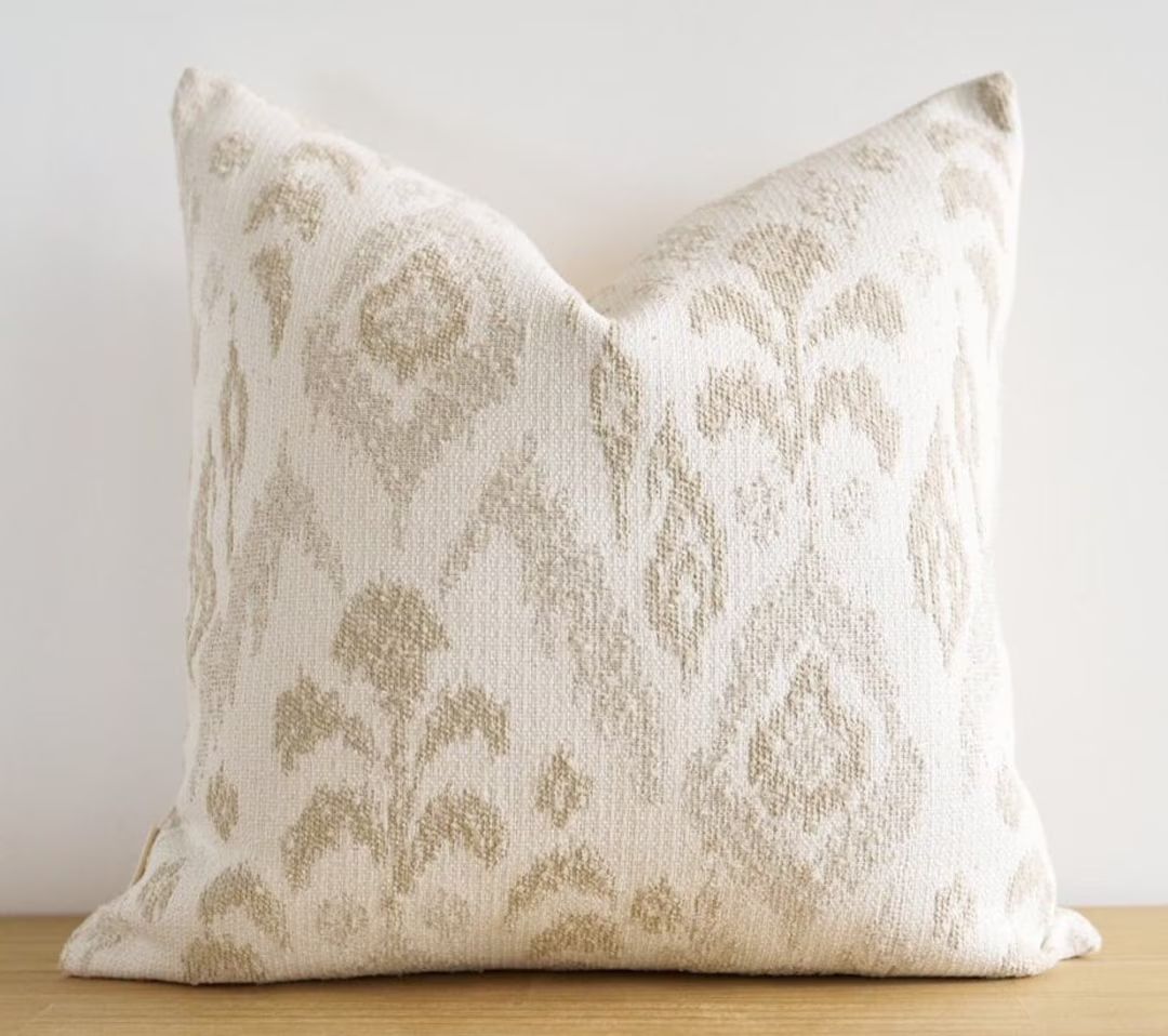 Designer Neutral Ikat Pillow Cover, Cream and Beige Ikat Throw Pillow, Modern Decor Pillow, Textu... | Etsy (US)