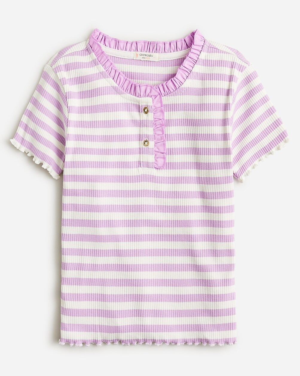 Girls' ruffle-trim T-shirt in striped vintage rib | J. Crew US