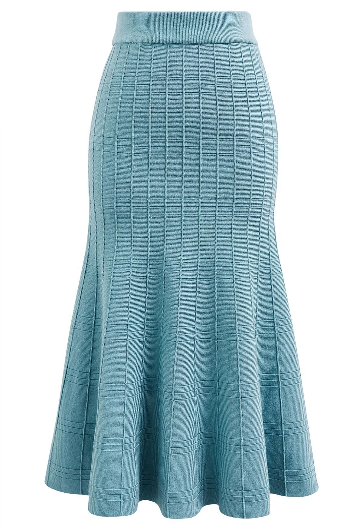 Seam Line Knit Mermaid Skirt in Turquoise | Chicwish