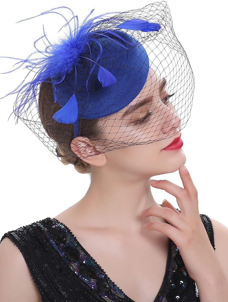 Fascinator Hats for Women Veil Feather Fascinators Hair Clip Tea Party Pillbox Derby Hat Kentucky... | Amazon (US)