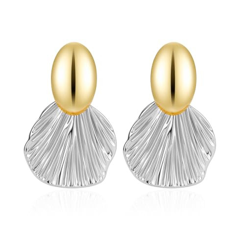 Gold Statement Earrings Boho Chunky Gold Plated Shell Dangle Drop Earrings for Women(Gold,Silver) | Amazon (US)