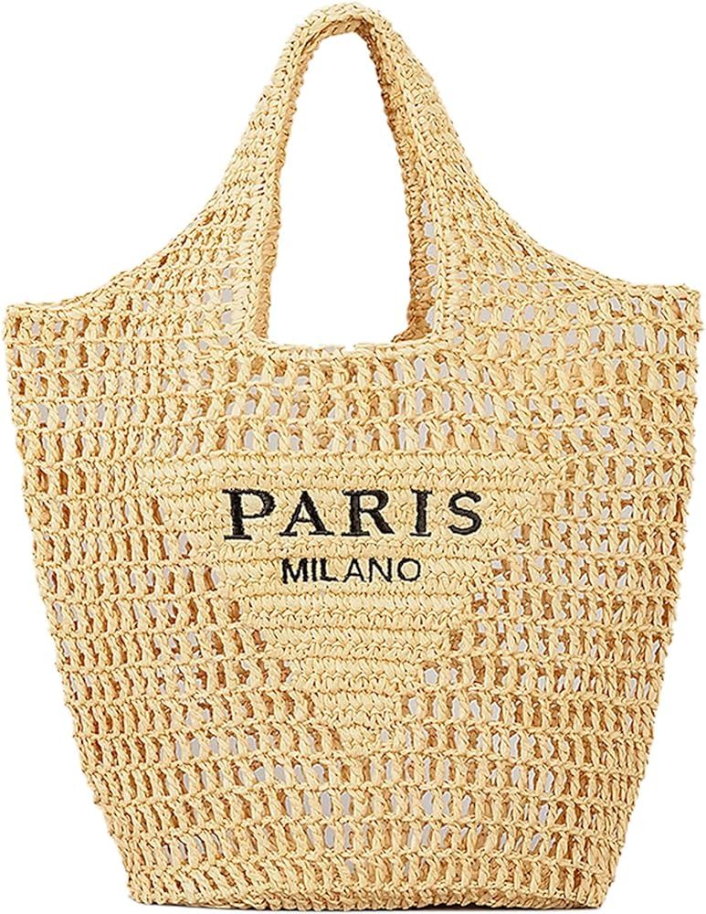 QZUnique Women Straw Woven Bag Summer Shoulder Bag Beach Purse Hobo Vacation Straw Clutch Handbag | Amazon (US)