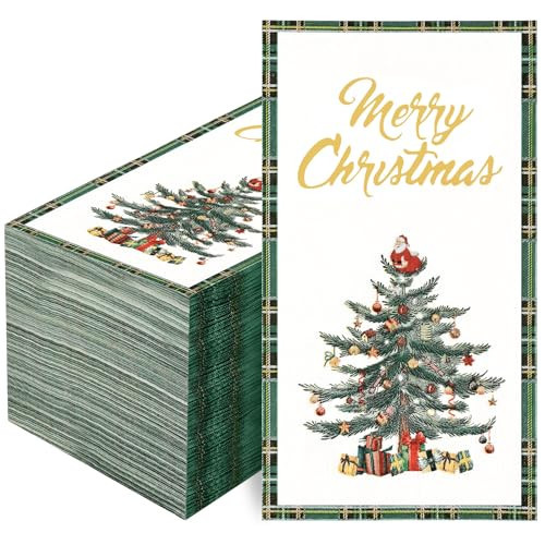 Homlouue 100 Pcs Christmas Napkins, 3 Ply Christmas Paper Napkins, Merry Chrismas Dinner Napkins Disposable, New Years Napkins, Christmas Napkins for Decoupage Party Decorations, 4.33" X 7.87" | Amazon (US)