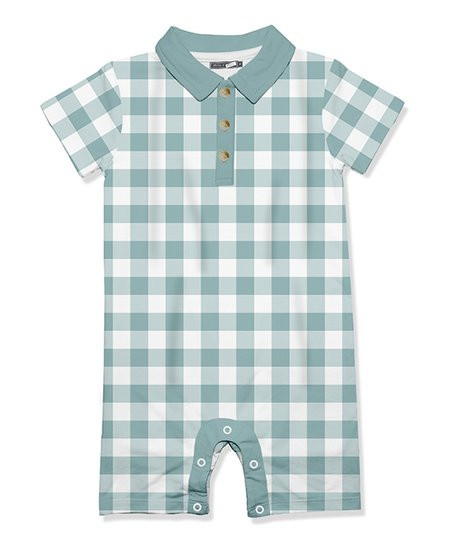 Little Millie Dusty Green & White Gingham Polo Romper - Infant & Toddler | Zulily