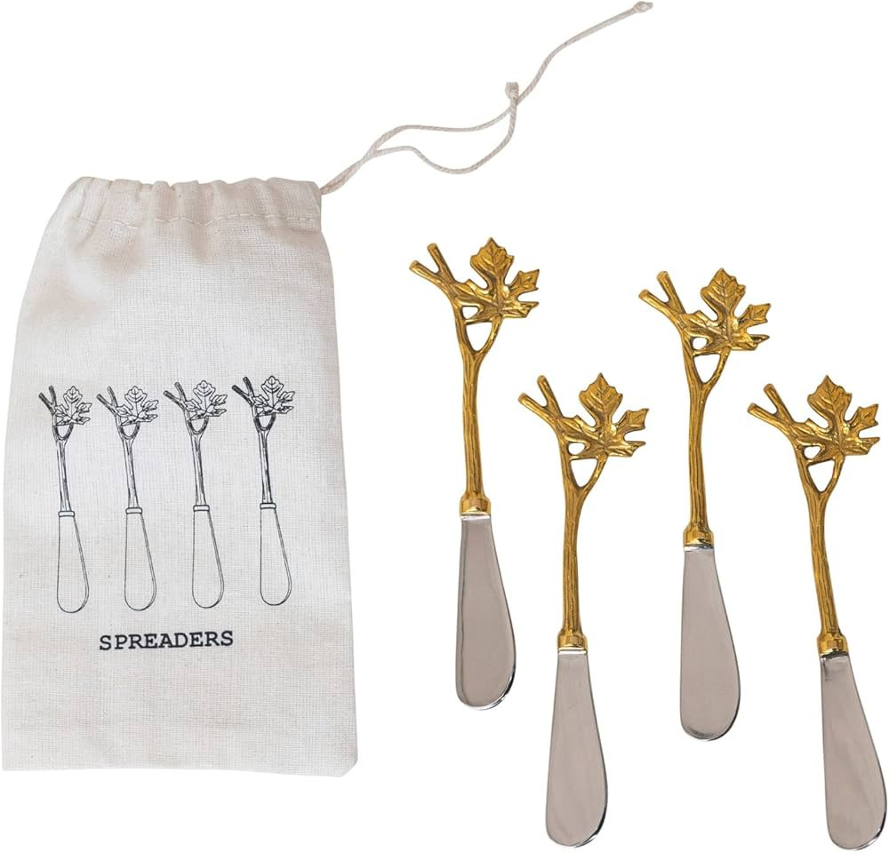 Creative Co-Op 6" L Stainless Steel & Brass Canape Knives w/Maple Branch Handles, Set of 4 in Pri... | Amazon (US)