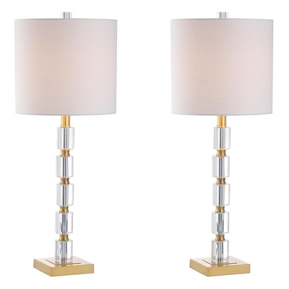 Claire 28.5 in. Crystal Table Lamp, Clear/Brass (Set of 2) | The Home Depot