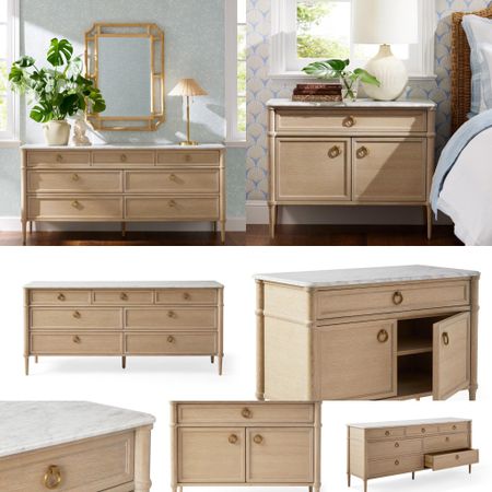 New collection from Serena&Lily—-we love the white oak crowned with  the Carrara marble. The subtle elegant veining on the marble, the tapered legs and detailing on the cabinetry bro v in a touch of sophistication to any bedroom. #dresser #whiteoak. Now, specially priced. 

#LTKsalealert #LTKMostLoved #LTKhome