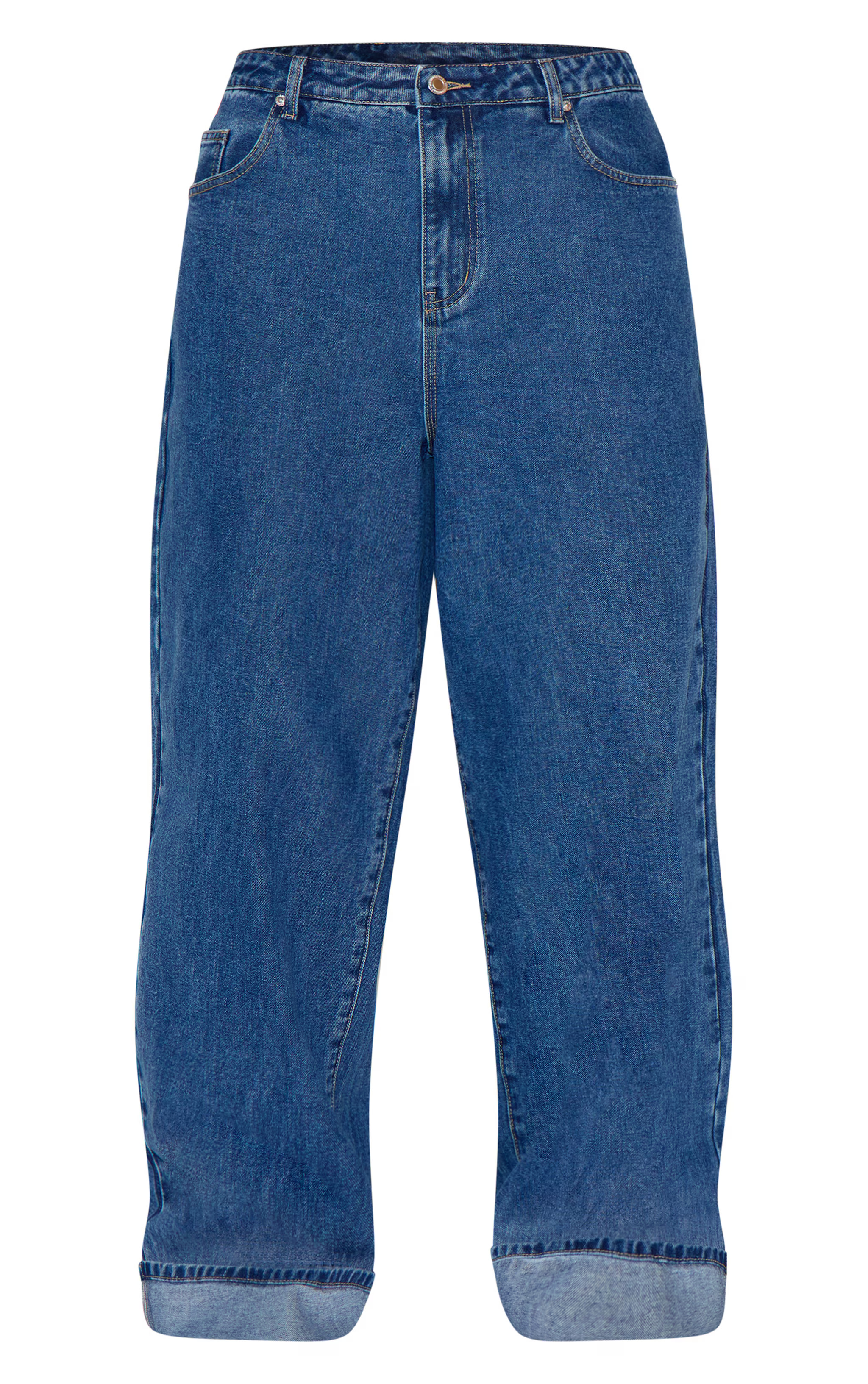 Plus Washed Blue Turn Up Wide Leg Jeans | PrettyLittleThing US