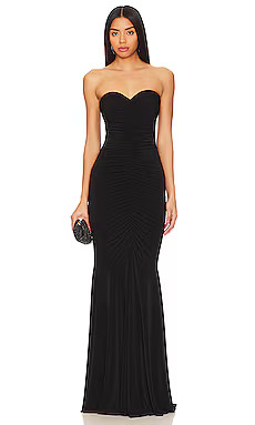 Norma Kamali Strapless Shirred Front Fishtail Gown in Black from Revolve.com | Revolve Clothing (Global)