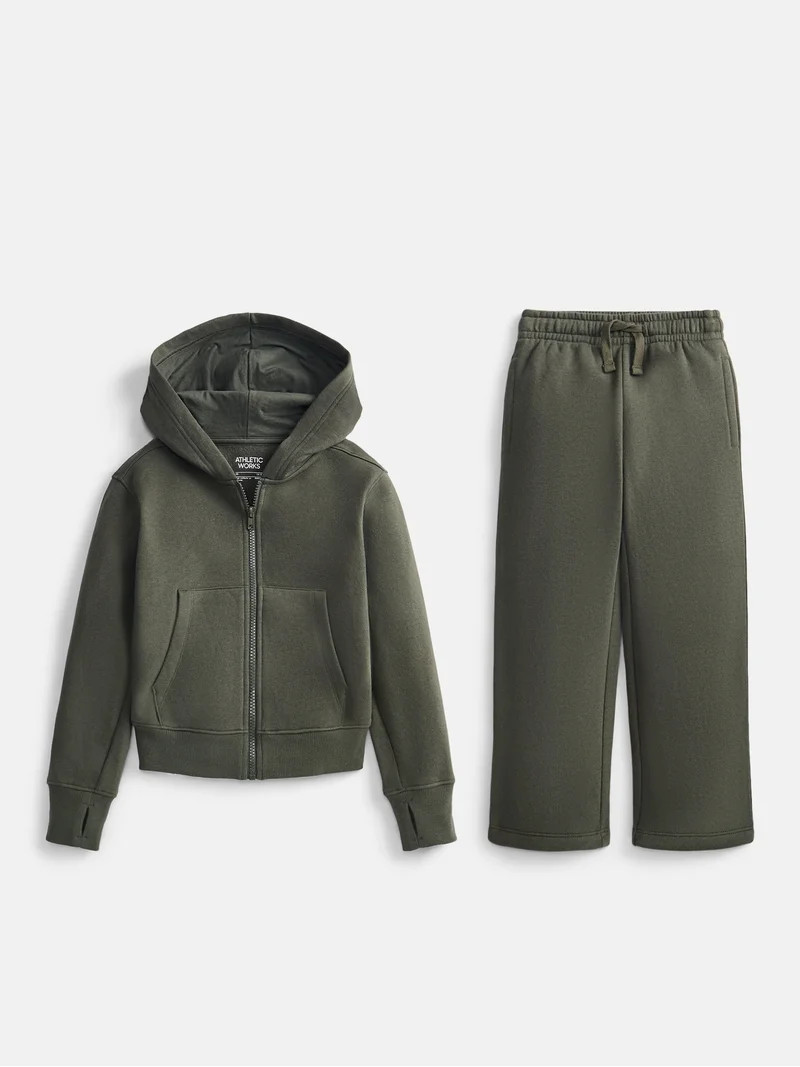 Athletic Works Boys Fleece Zip Hoodie and Sweatpants Set, 2 Piece, Sizes 4-18 & Husky | Walmart (US)