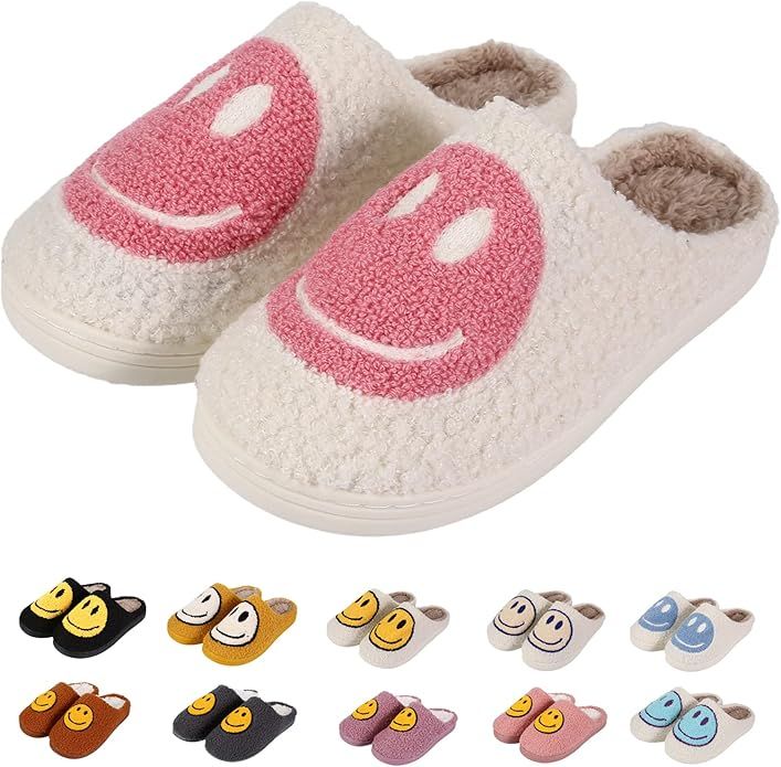 MOLATIN Cute Smile Happy Face Slippers,Retro Soft Plush Comfy Warm Fuzzy Home Slippers for Women ... | Amazon (US)