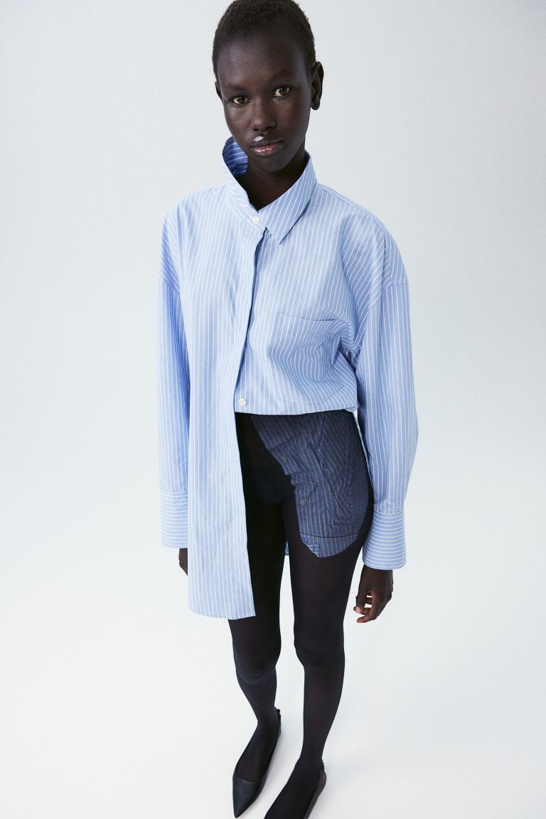 Oversized Poplin Shirt - Light blue/striped - Ladies | H&M US | H&M (US + CA)