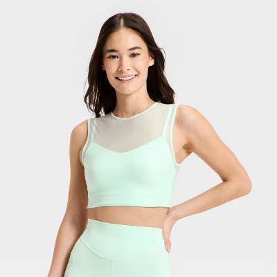 Women's Everyday Soft Light Support Mesh Longline Sports Bra - All In Motion™ Mint Green L | Target