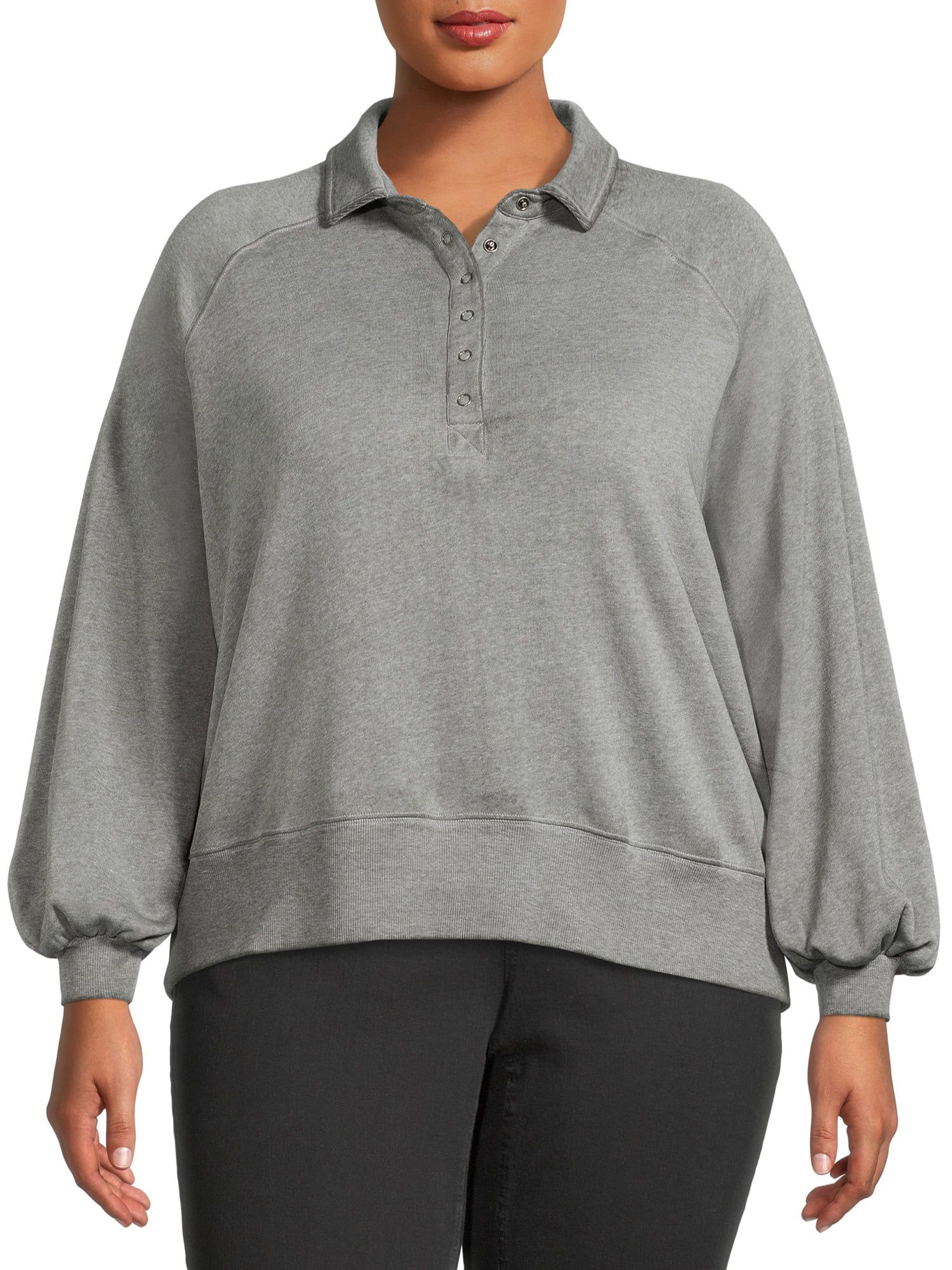 Terra & Sky Women's Plus Size Polo Fleece Sweatshirt - Walmart.com | Walmart (US)