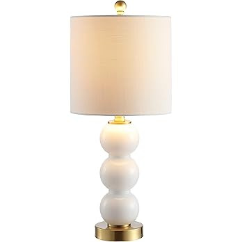 JONATHAN Y 21" White/Brass Gold Glass Table Lamp for Bedroom and Living Room, White Linen Shade, ... | Amazon (US)