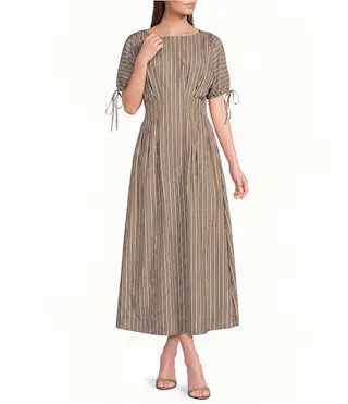 Sugarlips Striped Fessia Boat Neck Short Sleeve Pleated Waist Midi Dress -  M | Dillard's