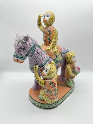 Large Chinoiserie Chinese Porcelain Monkeys with Horse 12" Figurine Statue | eBay AU