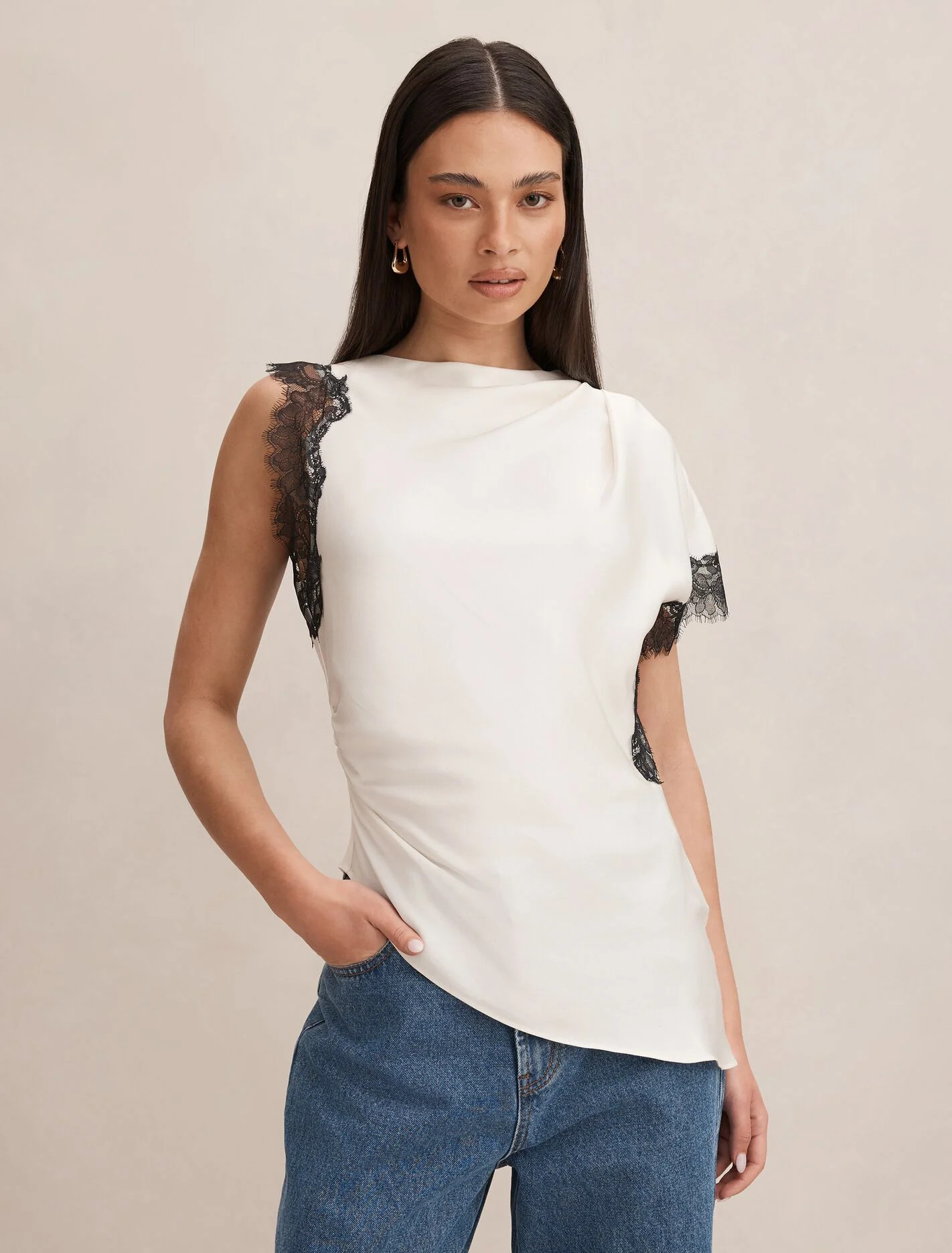 Dixie Asymmetric Lace Top in White - Size 0 to 12 - Womens Lace Tops | Ever New US