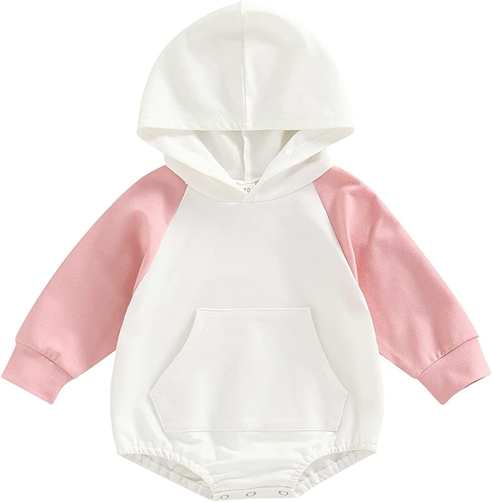 Adobabirl Baby Boy Girl Fall Clothes Oversized Sweatshirt Romper Pullover Hoodie Color Block Long Sl | Amazon (US)
