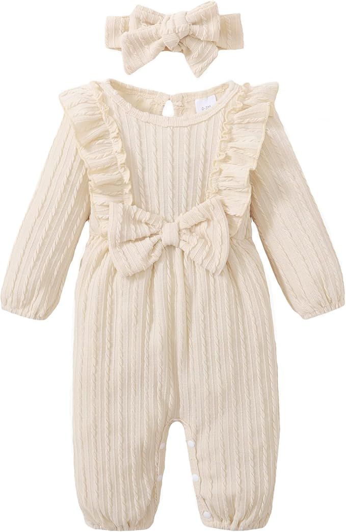 Happy Town Baby Girl Romper Infant Fall Winter Clothes Ruffle Sweater Long Sleeve Bodysuit Jumpsu... | Amazon (US)