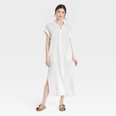 Women's Gauze Button-Front Maxi Shirtdress - Universal Thread™ White M | Target