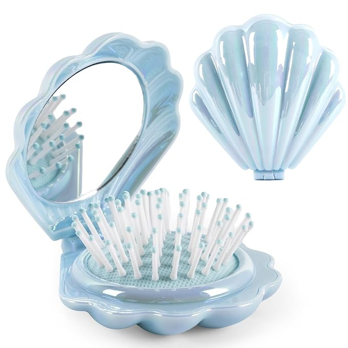 Metallic Shinning Finish Foldable Travel Hair Brushes with Mirror Shell Shape Portable Folding Po... | Amazon (US)