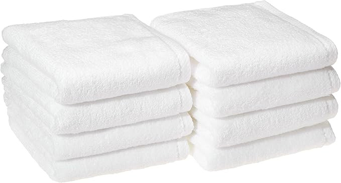 Amazon Basics 100% Cotton Soft, Quick-Dry Absorbent Hand Towels, 8-Pack, White, 28" x 16" | Amazon (US)