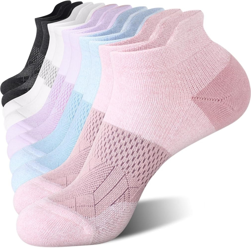FITRELL 5-6 Pairs Ankle Running Socks for Women Athletic Cushioned Low Cut Tab Sports Socks | Amazon (US)