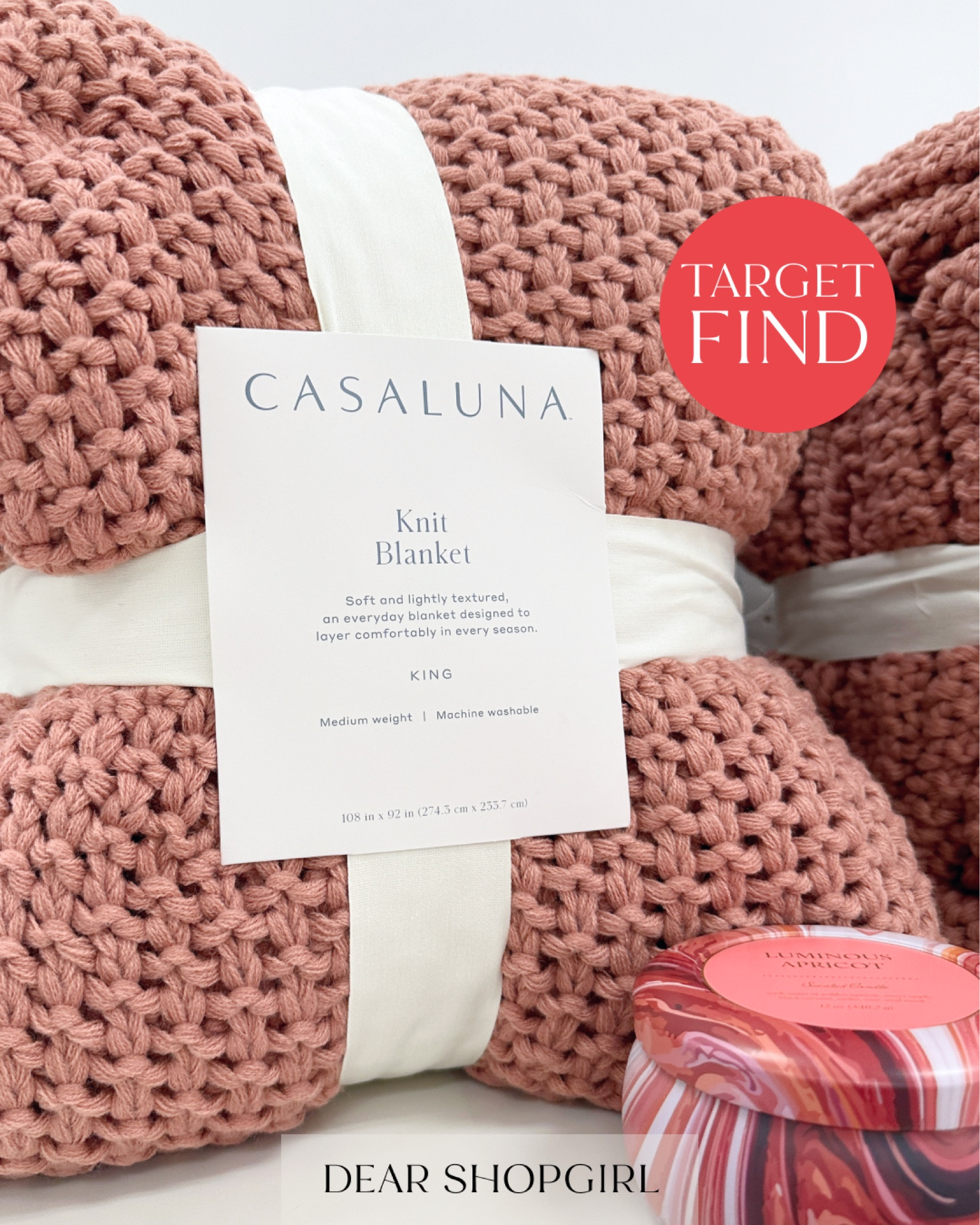 Cute Target finds for Valentine’s Day! This chunky knit casaluna blanket paired with a candle is a great go-to gift for her!

#LTKSeasonal #LTKhome #LTKGiftGuide