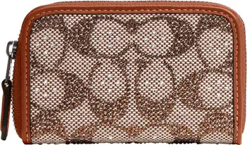 COACH Small Crystal Signature Logo Jacquard Zip Around Card Holder | Nordstrom | Nordstrom