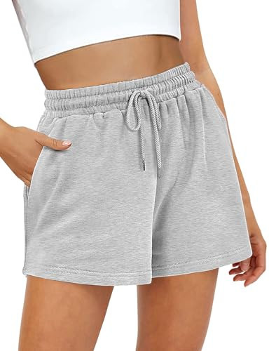 Buauty Women's Sweat Shorts SweatShorts Summer Lounge Cotton Drawstring Cute Fleece Shorts with Pockets Grey | Amazon (US)
